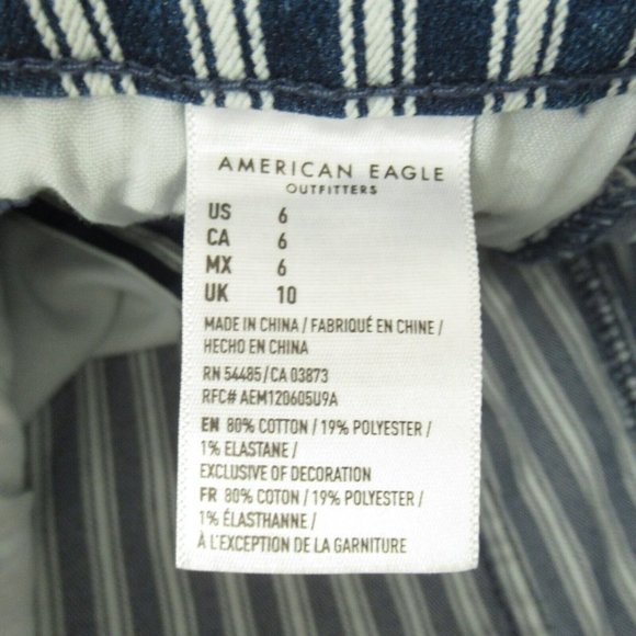 New American Eagle Jeans High Rise Shortie Shorts 6 Blue Stripe Denim - Picture 3 of 4